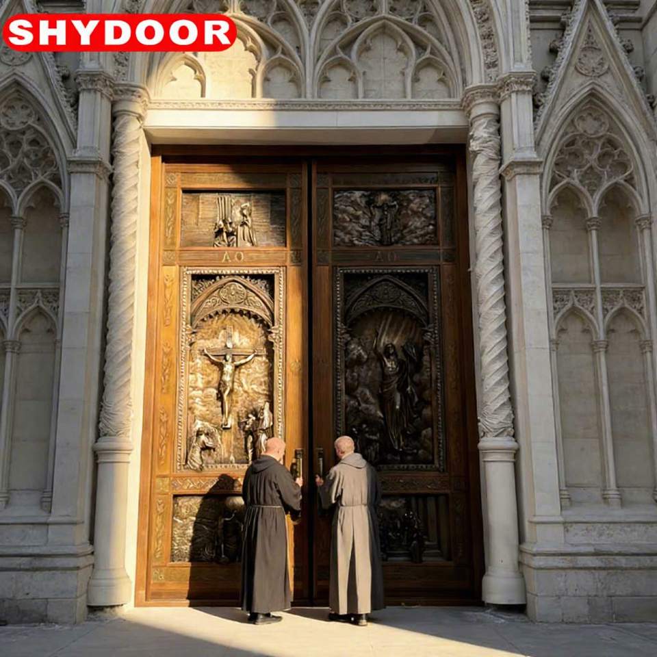 Gothic copper church entrance door