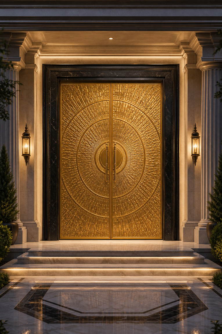 Finished geometric luxury copper entrance door