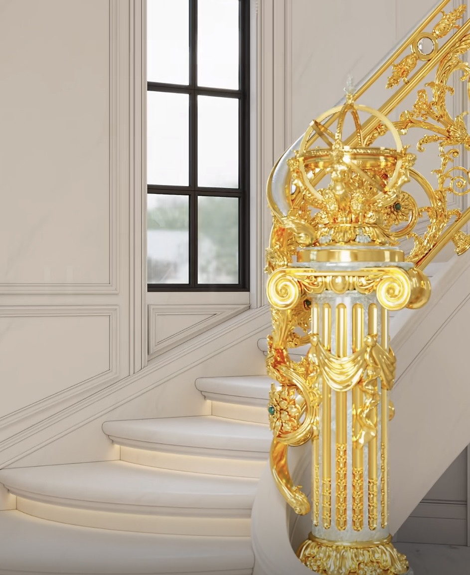 Gold crown column stair railing