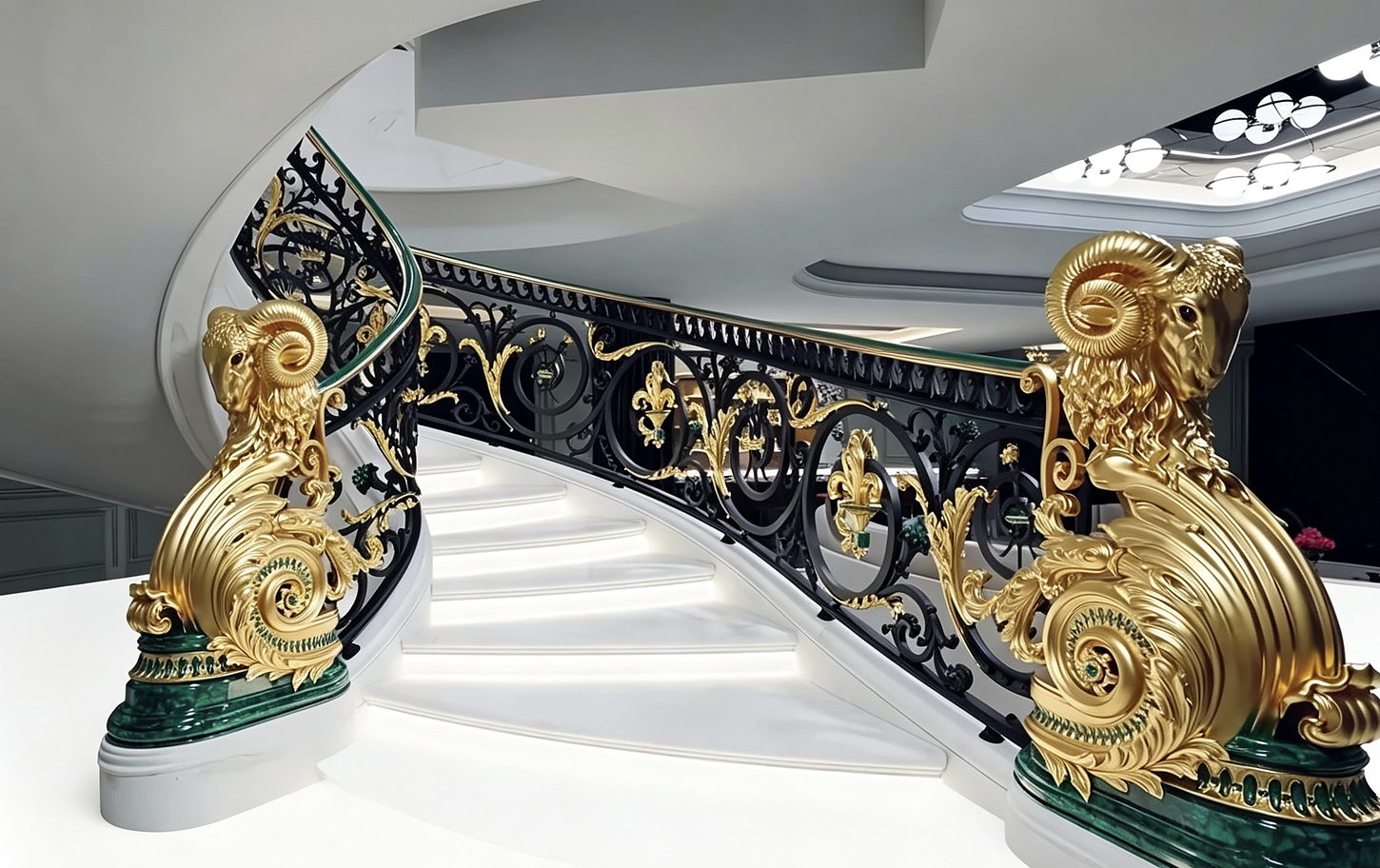 Gold ram head railing