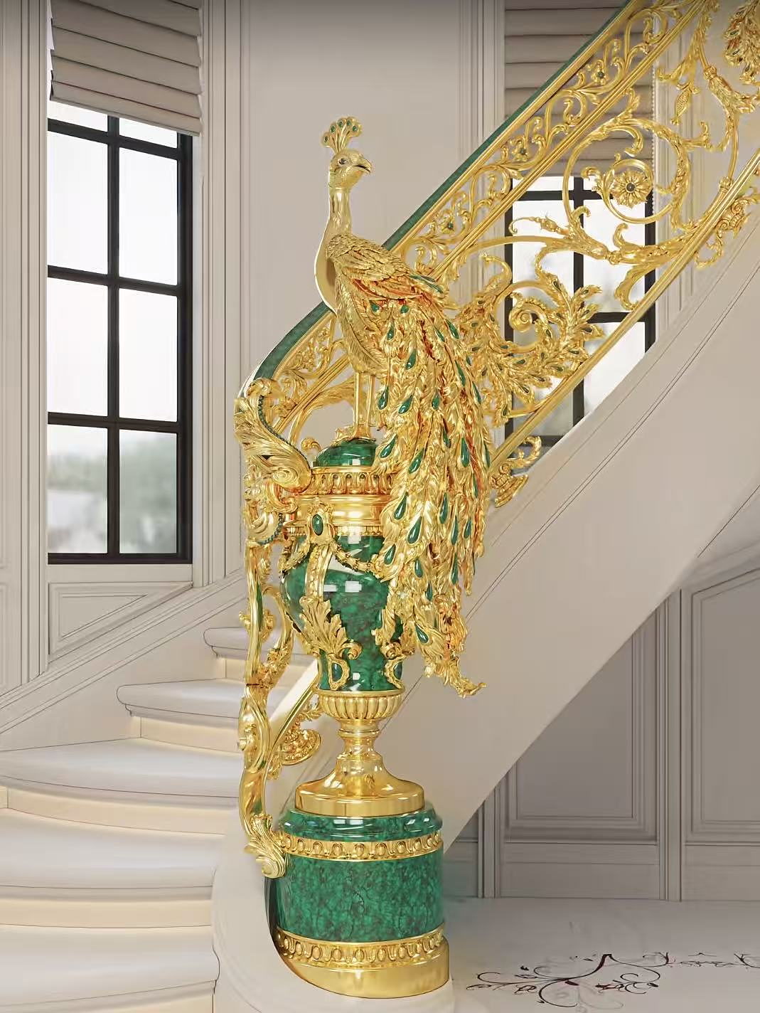 Peacock luxury stair railing newel post