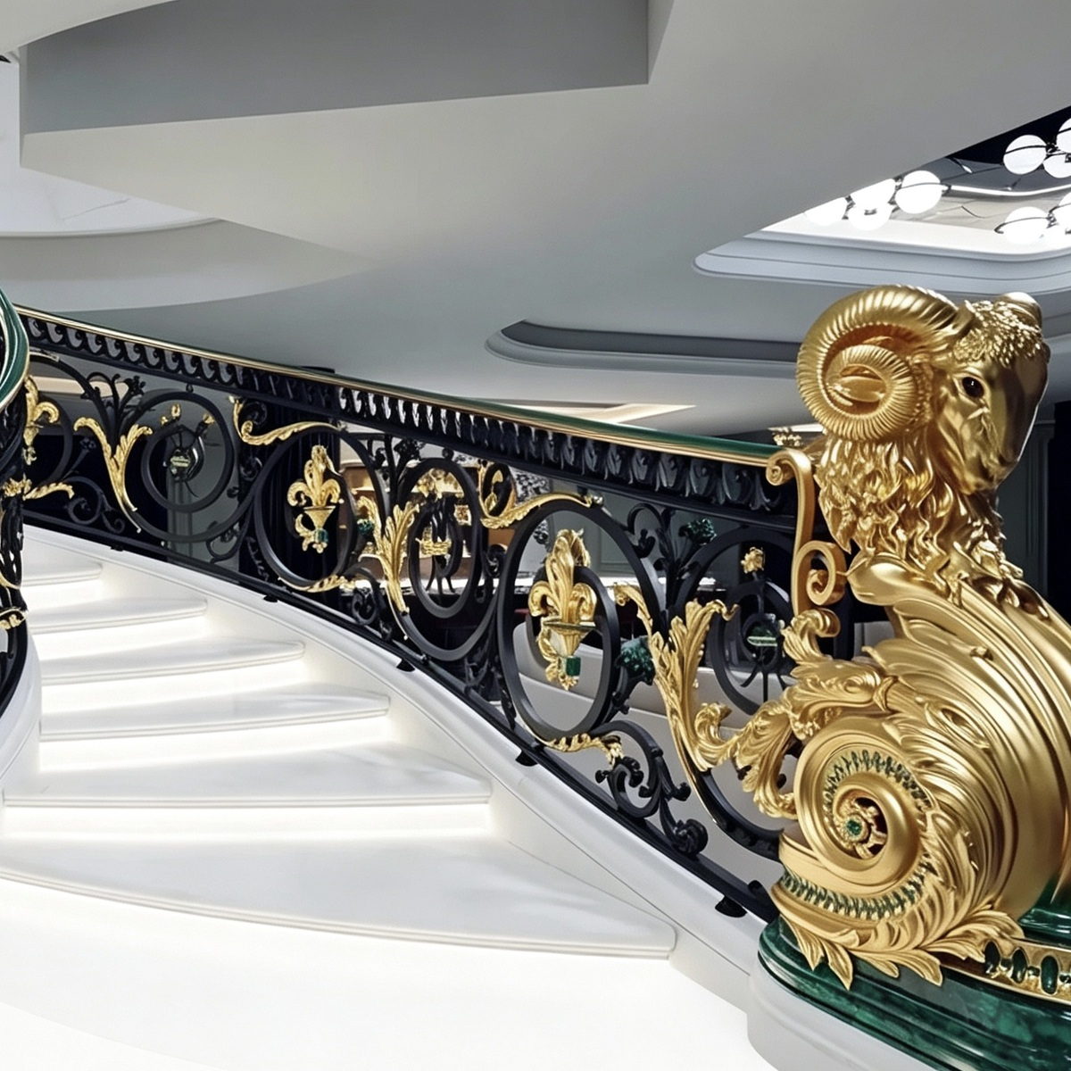 Luxury ram head stair railing and handrail